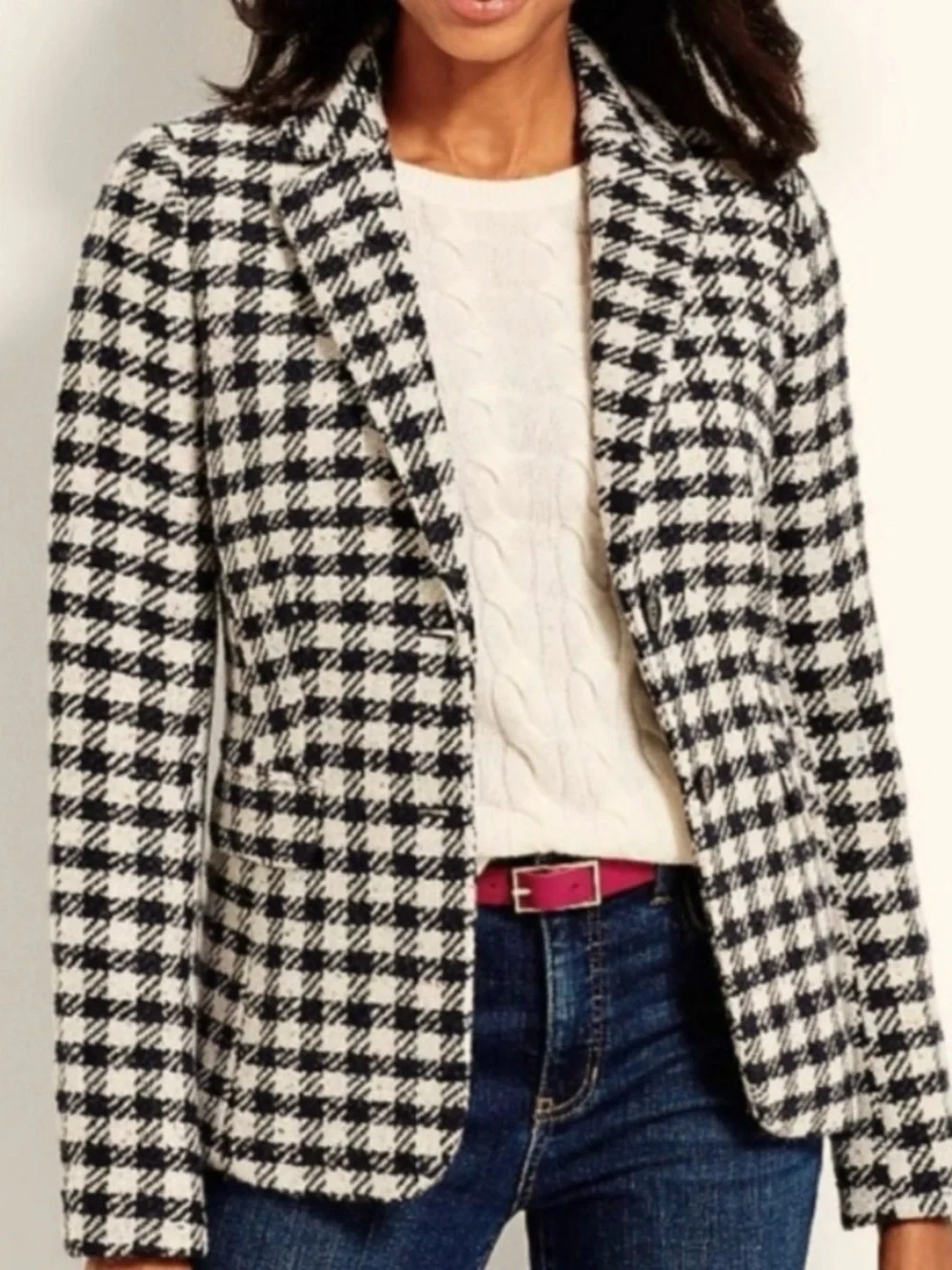 Talbots Black and White Houndstooth Wool Blend Blazer